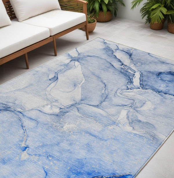 Homeroots 5' X 8' Navy Blue Abstract Washable Indoor Outdoor Area Rug Navy Polyester 560224