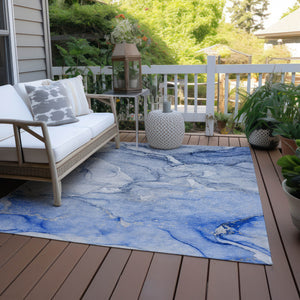 Homeroots 5' X 8' Navy Blue Abstract Washable Indoor Outdoor Area Rug Navy Polyester 560224