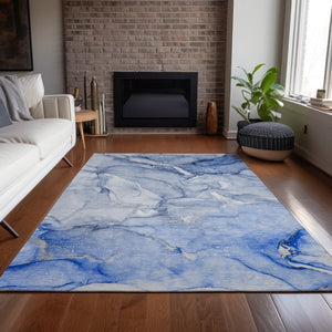 Homeroots 5' X 8' Navy Blue Abstract Washable Indoor Outdoor Area Rug Navy Polyester 560224