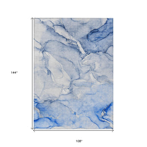 Homeroots 9' X 12' Navy Blue Abstract Washable Non Skid Indoor Outdoor Area Rug Navy Polyester 560227