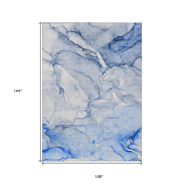 Homeroots 9' X 12' Navy Blue Abstract Washable Non Skid Indoor Outdoor Area Rug Navy Polyester 560227