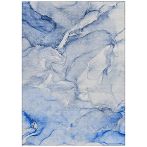 Homeroots 9' X 12' Navy Blue Abstract Washable Non Skid Indoor Outdoor Area Rug Navy Polyester 560227