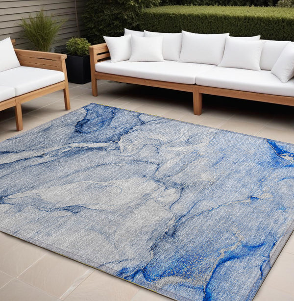 Homeroots 10' X 14' Navy Blue Abstract Washable Non Skid Indoor Outdoor Area Rug Navy Polyester 560228