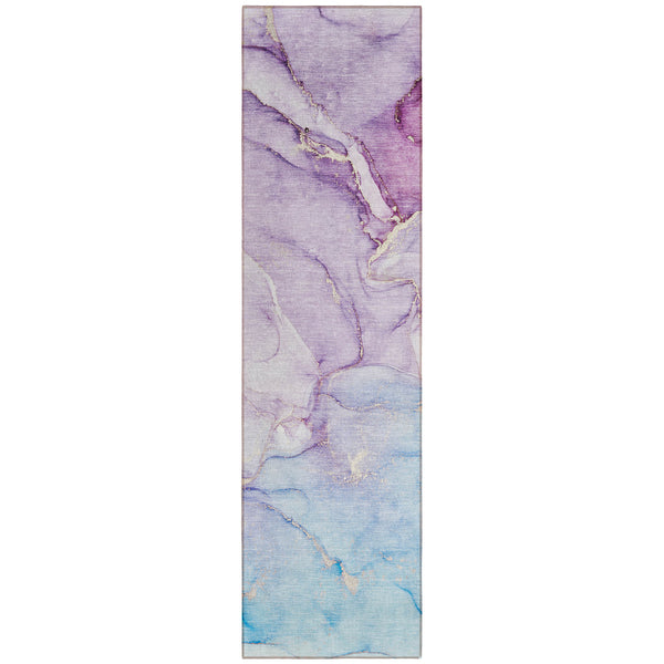 Homeroots 8' Runner Purple Abstract Washable Non Skid Indoor Outdoor Runner Rug Purple Polyester 560230