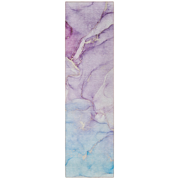 Homeroots 8' Runner Purple Abstract Washable Non Skid Indoor Outdoor Runner Rug Purple Polyester 560230