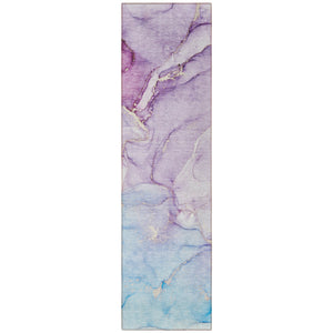 Homeroots 8' Runner Purple Abstract Washable Non Skid Indoor Outdoor Runner Rug Purple Polyester 560230