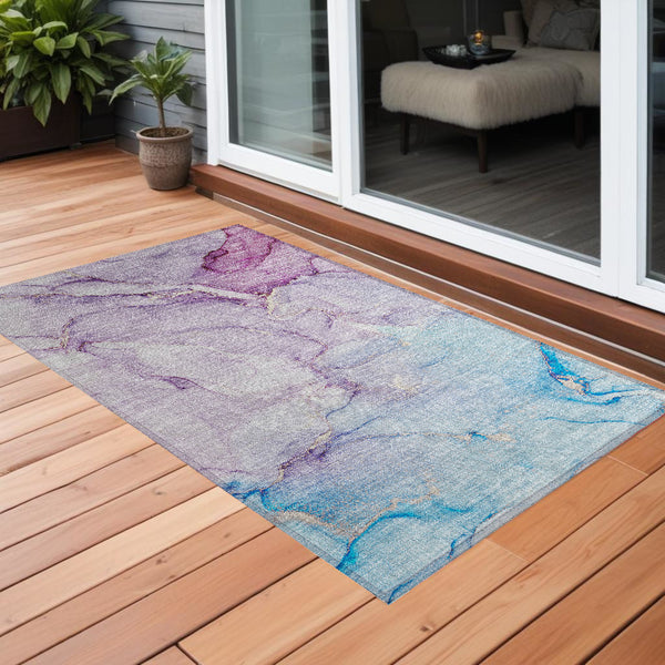 Homeroots 3' X 5' Purple Abstract Washable Non Skid Indoor Outdoor Area Rug Purple Polyester 560232
