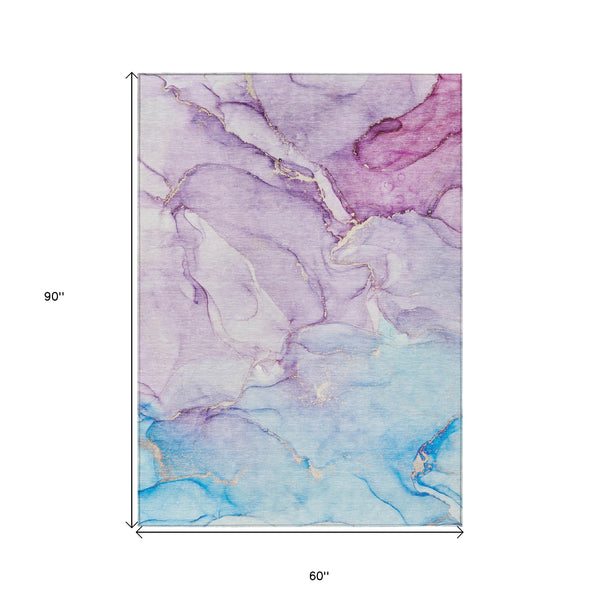 Homeroots 5' X 8' Purple Abstract Washable Non Skid Indoor Outdoor Area Rug Purple Polyester 560233