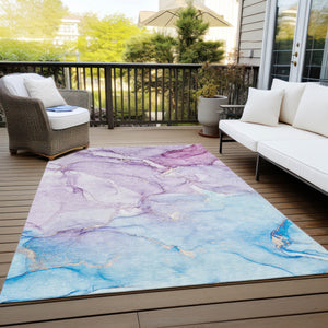 Homeroots 5' X 8' Purple Abstract Washable Non Skid Indoor Outdoor Area Rug Purple Polyester 560233