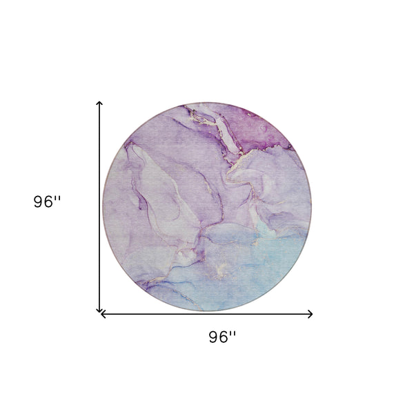 Homeroots 8' Round Purple Round Abstract Washable Non Skid Indoor Outdoor Area Rug Purple Polyester 560234