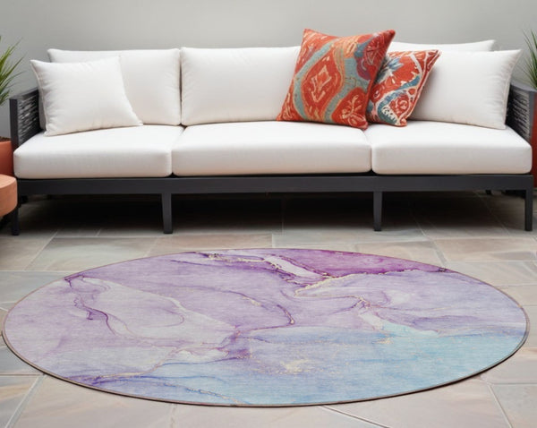 HomeRoots 5' Modern Abstract Brown Washable Non-Skid Area Rug for Indoor or Outdoor High-Traffic Spaces 8' Round 560234