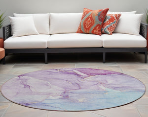 Homeroots 8' Round Purple Round Abstract Washable Non Skid Indoor Outdoor Area Rug Purple Polyester 560234