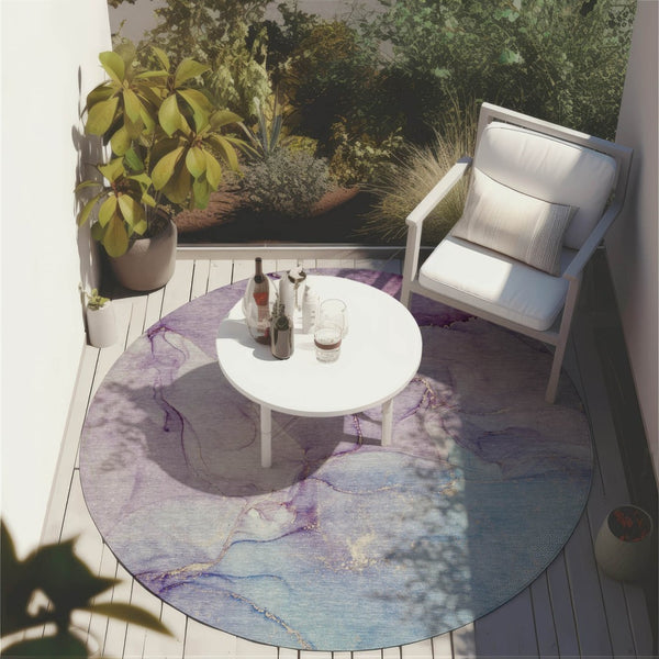 HomeRoots 5' Modern Abstract Brown Washable Non-Skid Area Rug for Indoor or Outdoor High-Traffic Spaces 8' Round 560234