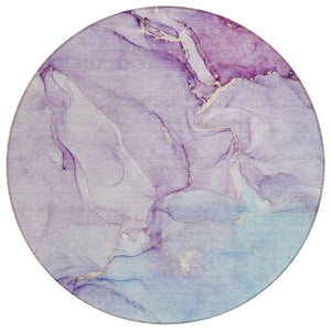 Homeroots 8' Round Purple Round Abstract Washable Non Skid Indoor Outdoor Area Rug Purple Polyester 560234