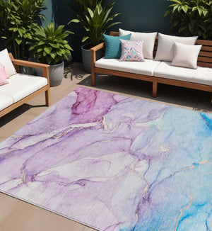 Homeroots 8' X 10' Purple Abstract Washable Indoor Outdoor Area Rug Purple Polyester 560235