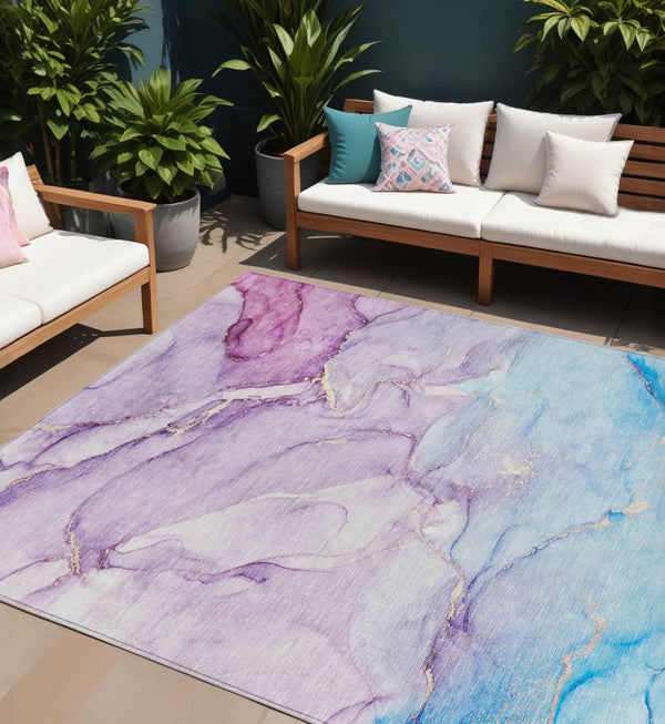 Homeroots 10' X 14' Purple Abstract Washable Indoor Outdoor Area Rug Purple Polyester 560237