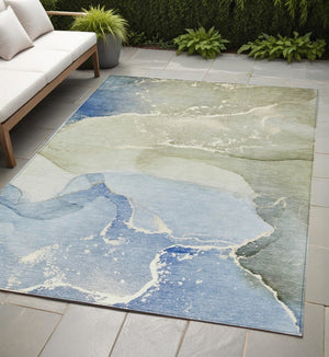 HomeRoots 5' Abstract Blue and Green Washable Area Rug – Durable Indoor Outdoor Design for Modern Spaces 5' X 8' 560242