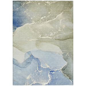 HomeRoots 5' Abstract Blue and Green Washable Area Rug – Durable Indoor Outdoor Design for Modern Spaces 5' X 8' 560242