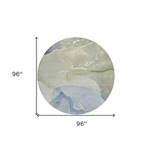 HomeRoots 5' Abstract Blue and Green Washable Area Rug – Durable Indoor Outdoor Design for Modern Spaces 8' Round 560243