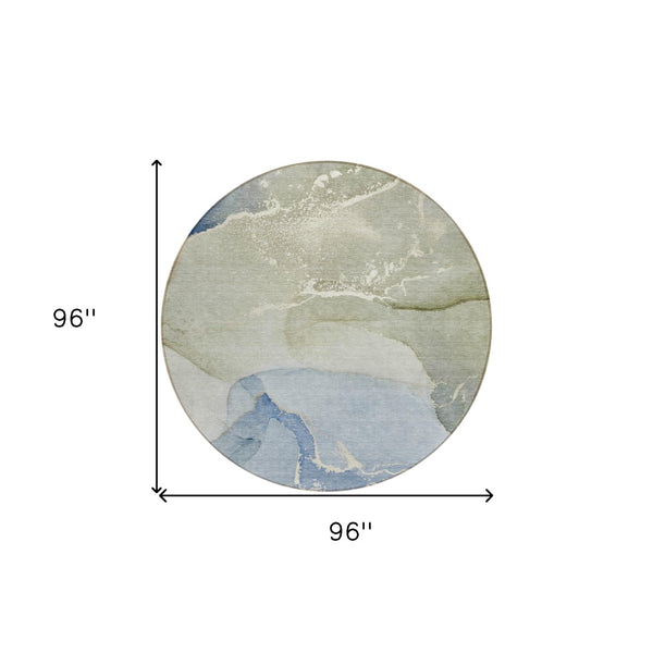 HomeRoots 5' Abstract Blue and Green Washable Area Rug – Durable Indoor Outdoor Design for Modern Spaces 8' Round 560243