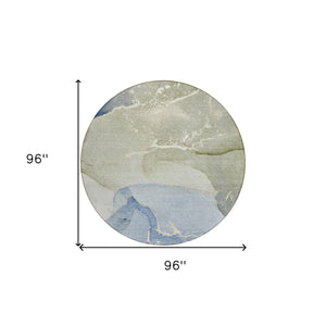 Homeroots 8' Round Blue And Green Abstract Washable Indoor Outdoor Area Rug Blue Polyester 560243