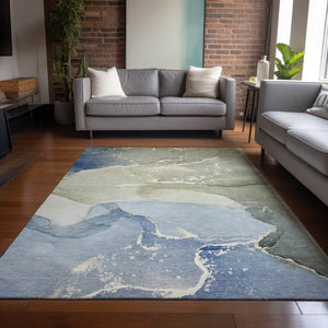 HomeRoots 5' Abstract Blue and Green Washable Area Rug – Durable Indoor Outdoor Design for Modern Spaces 9' X 12' 560245