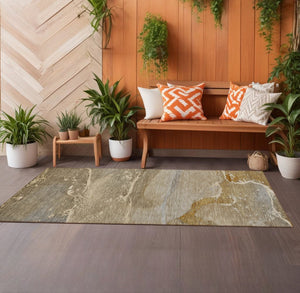 Homeroots 2' X 8' Brown Beige And Gold Abstract Washable Indoor Outdoor Runner Rug Brown Polyester 560248