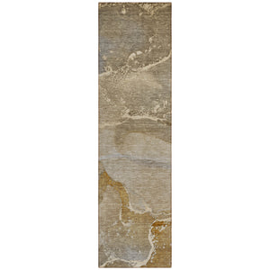 Homeroots 2' X 8' Brown Beige And Gold Abstract Washable Indoor Outdoor Runner Rug Brown Polyester 560248