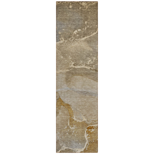 Homeroots 2' X 8' Brown Beige And Gold Abstract Washable Indoor Outdoor Runner Rug Brown Polyester 560248