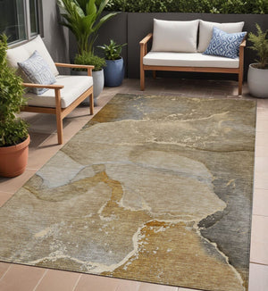 Homeroots 5' X 8' Brown Beige And Gold Abstract Washable Indoor Outdoor Area Rug Brown Polyester 560251