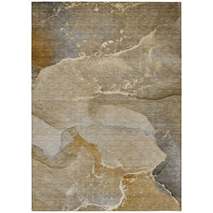 Homeroots 5' X 8' Brown Beige And Gold Abstract Washable Indoor Outdoor Area Rug Brown Polyester 560251