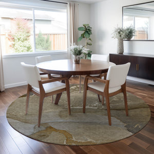 Homeroots 8' X 8' Brown Round Abstract Washable Indoor Outdoor Area Rug Brown Polyester 560252