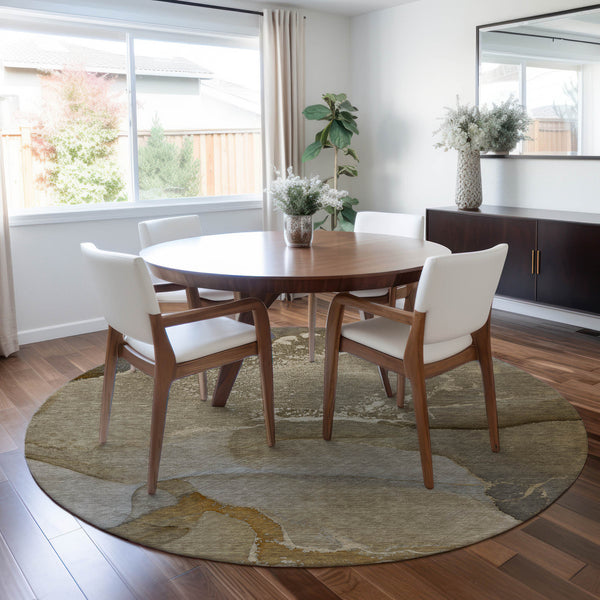 Homeroots 8' X 8' Brown Round Abstract Washable Indoor Outdoor Area Rug Brown Polyester 560252