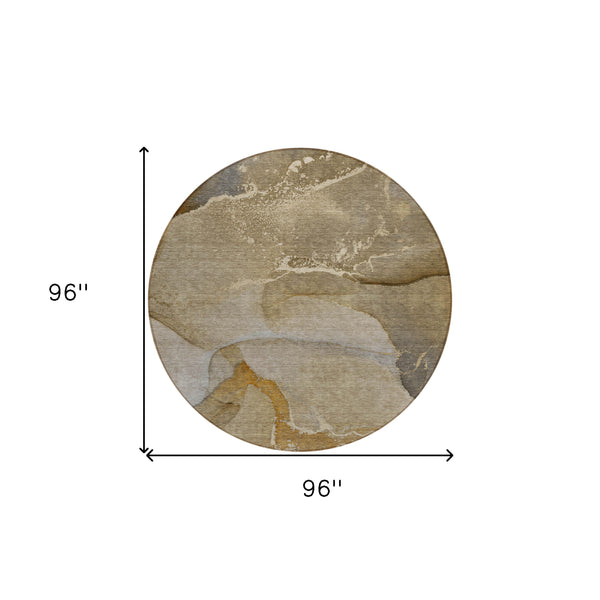 Homeroots 8' X 8' Brown Round Abstract Washable Indoor Outdoor Area Rug Brown Polyester 560252