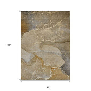 Homeroots 8' Stylish Brown Beige And Gold Abstract Washable Indoor-outdoor Area Rug For Modern Spaces 8' X 10' Polyester 560253