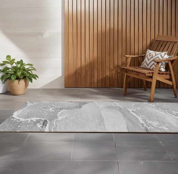 Homeroots 2' X 8' Gray Abstract Washable Indoor Outdoor Runner Rug Gray Polyester 560257