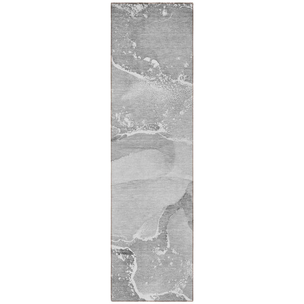 Homeroots 2' X 8' Gray Abstract Washable Indoor Outdoor Runner Rug Gray Polyester 560257