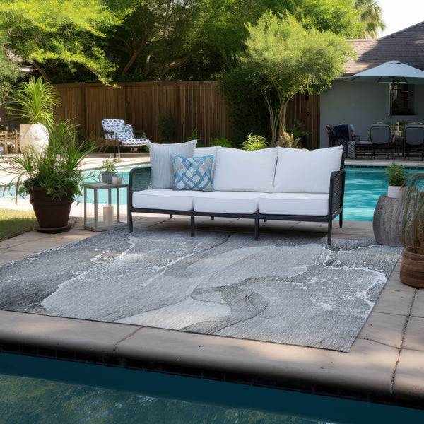 Homeroots 3' X 5' Gray And Ivory Abstract Washable Non Skid Indoor Outdoor Area Rug Gray Polyester 560259