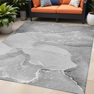 Homeroots 5' X 8' Gray And Ivory Abstract Washable Non Skid Indoor Outdoor Area Rug Gray Polyester 560260