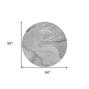 Homeroots 8' Round Gray And Ivory Round Abstract Washable Non Skid Indoor Outdoor Area Rug Gray Polyester 560261