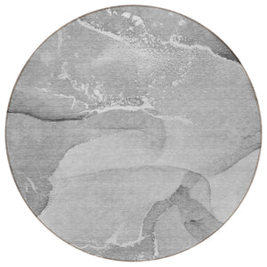 Homeroots 8' Round Gray And Ivory Round Abstract Washable Non Skid Indoor Outdoor Area Rug Gray Polyester 560261