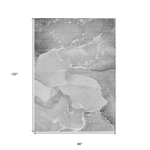 Homeroots 8' X 10' Gray And Ivory Abstract Washable Non Skid Indoor Outdoor Area Rug Gray Polyester 560262