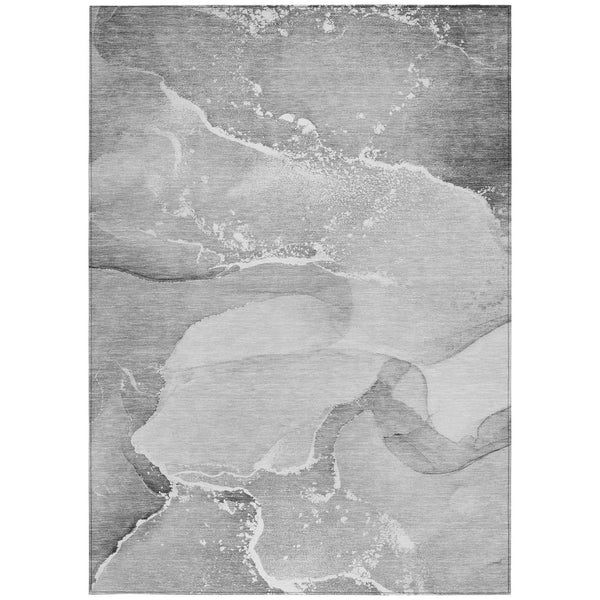 Homeroots 9' X 12' Gray And Ivory Abstract Washable Non Skid Indoor Outdoor Area Rug Gray Polyester 560263