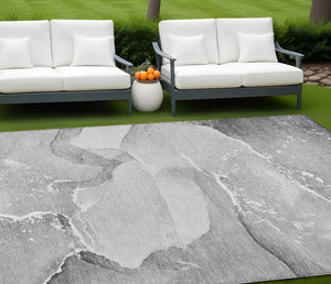 Homeroots 10' X 14' Gray And Ivory Abstract Washable Non Skid Indoor Outdoor Area Rug Gray Polyester 560264