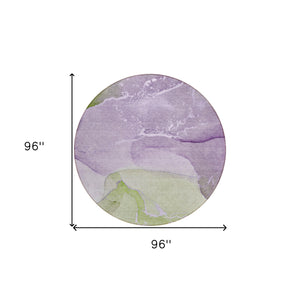 Homeroots 8' Round Purple Round Abstract Washable Non Skid Indoor Outdoor Area Rug Purple Polyester 560270