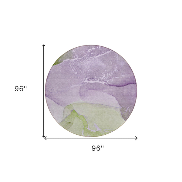 Homeroots 8' Round Purple Round Abstract Washable Non Skid Indoor Outdoor Area Rug Purple Polyester 560270
