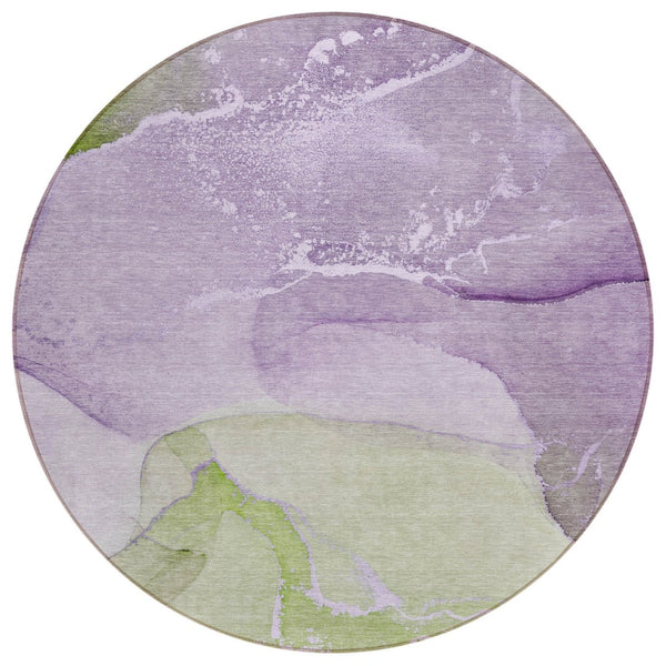 HomeRoots 5' Abstract Blue and Green Washable Area Rug – Durable Indoor Outdoor Design for Modern Spaces 8' Round 560270