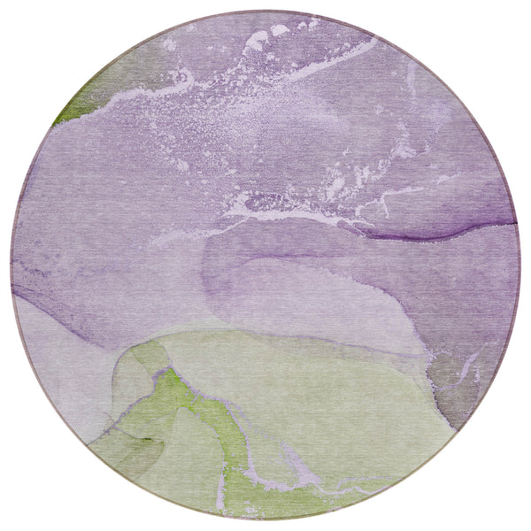 Homeroots 8' Round Purple Round Abstract Washable Non Skid Indoor Outdoor Area Rug Purple Polyester 560270