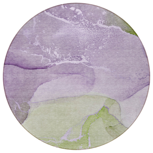 Homeroots 8' Round Purple Round Abstract Washable Non Skid Indoor Outdoor Area Rug Purple Polyester 560270