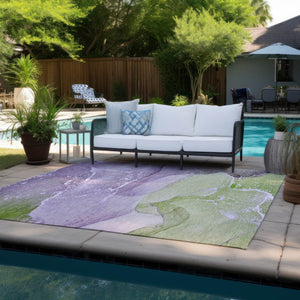 HomeRoots 5' Abstract Blue and Green Washable Area Rug – Durable Indoor Outdoor Design for Modern Spaces 9' X 12' 560272